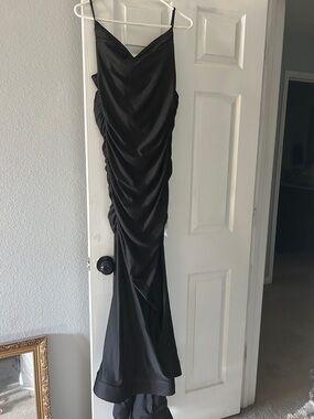 B Darlin Black Ruched Satin Maxi Slip Dress